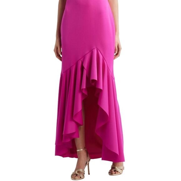 Eliza J Womens Crossover-Neck Sleeveless Ruffle-Trim Gown 6 Hot Pink - NWT  $188